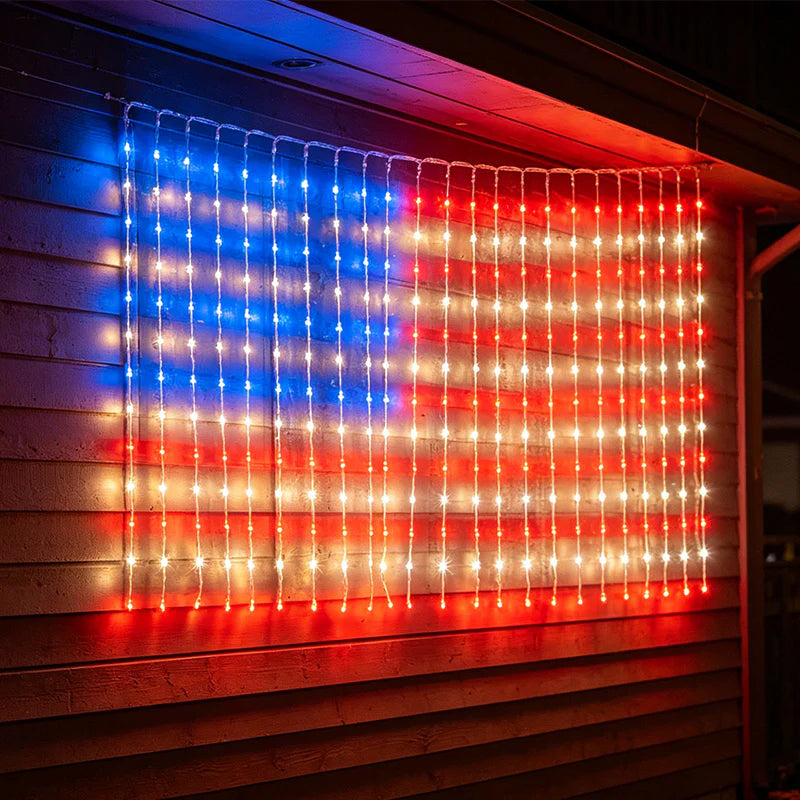 Solar American Flag Lights Outdoor American Flag Net Lights