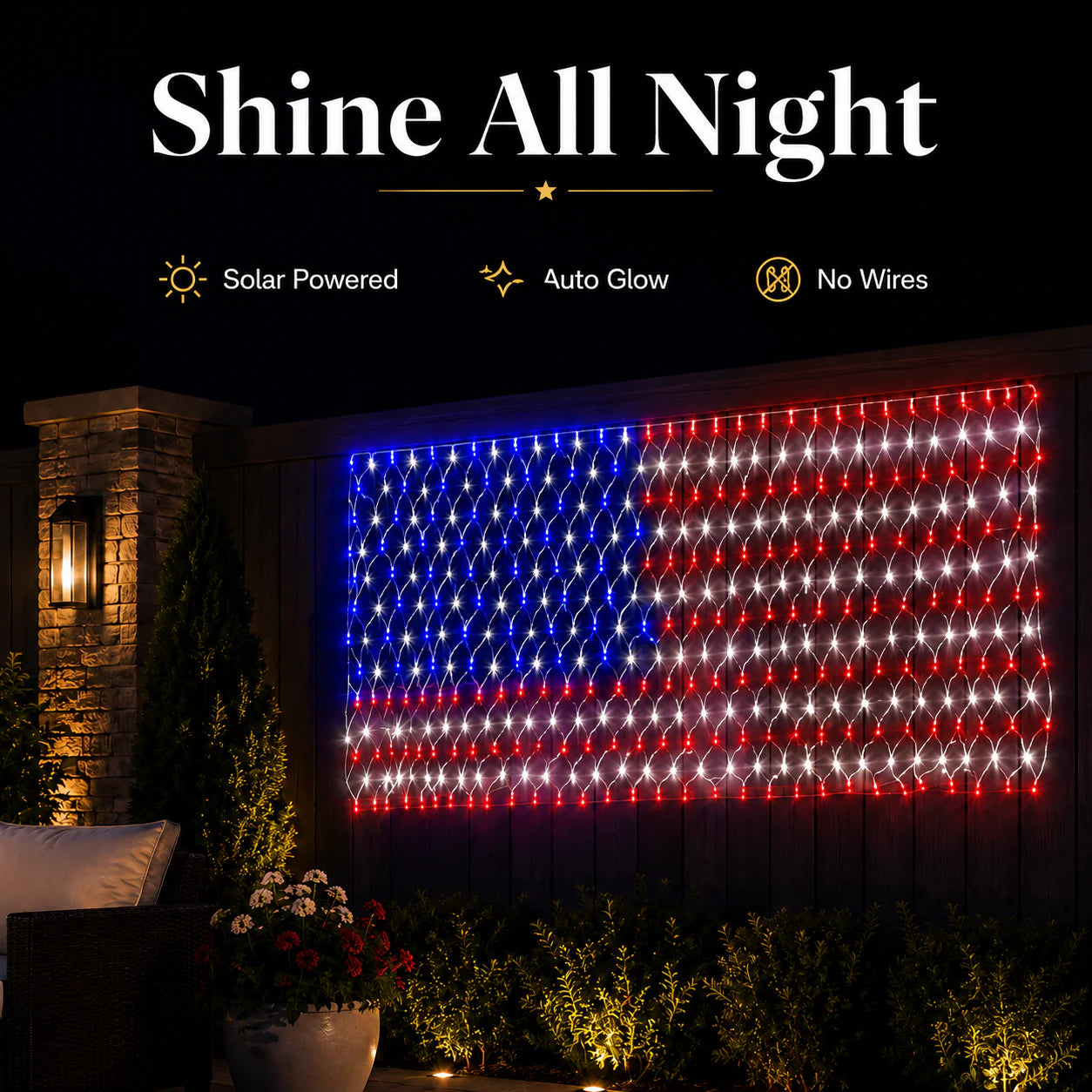 Solar American Flag Lights Outdoor American Flag Net Lights