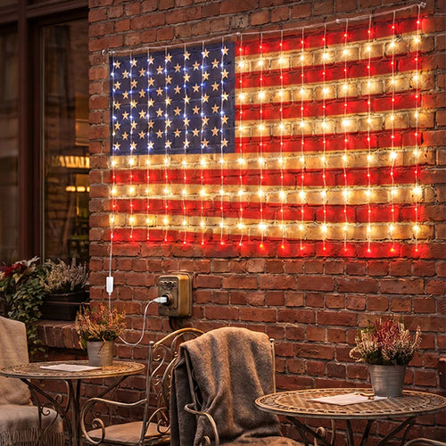 Solar American Flag Lights Outdoor American Flag Net Lights